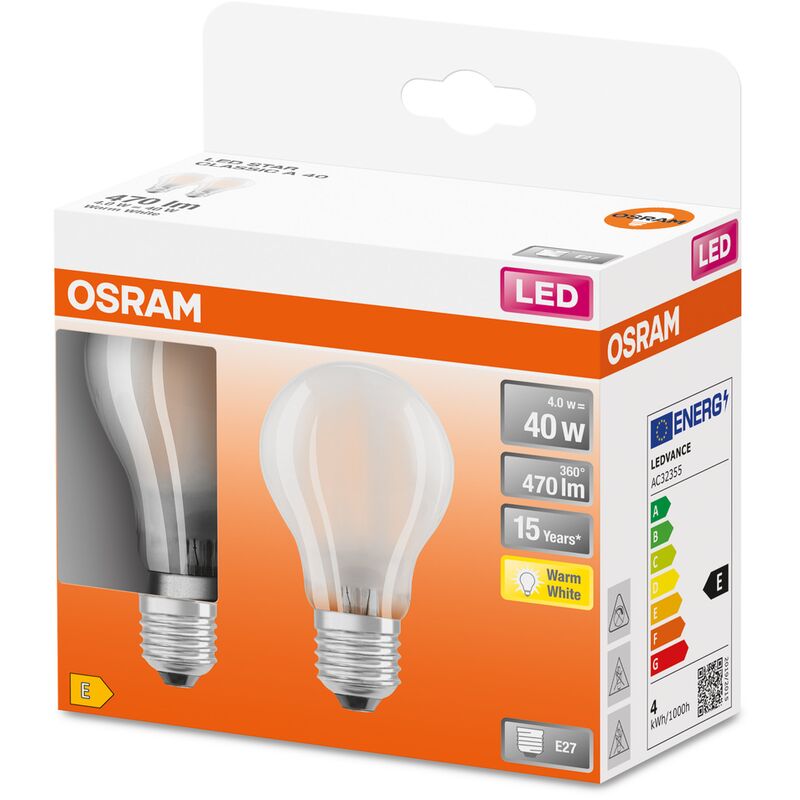 Star Classic A 40 FS - Bombillas LED (filamento blanco cálido, E27, 2 unidades) - Osram
Star Classic A 40 FS - Bombillas LED (filamento blanco cálido, E27, 2 unidades) - Osram