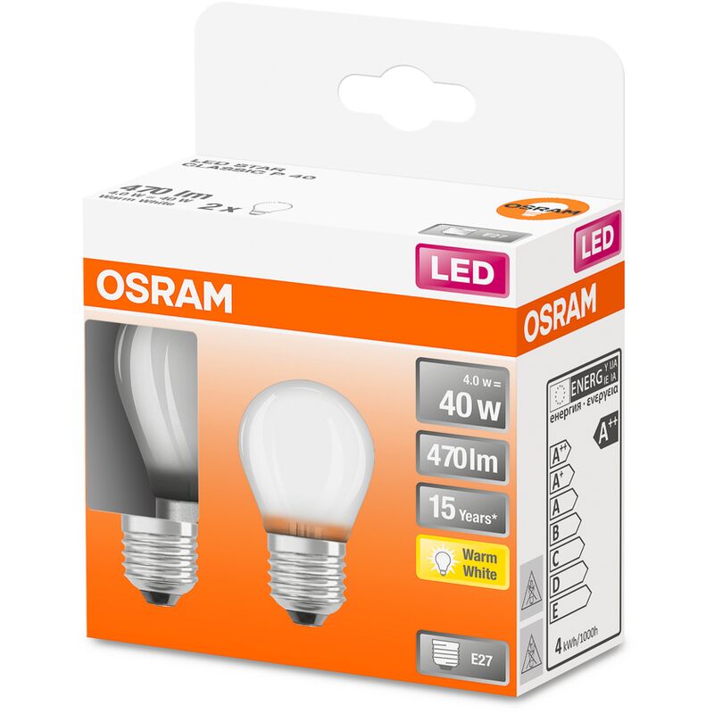 Star Classic P 40 FS - Bombilla LED (filamento blanco cálido, E27, 2 unidades) - Osram
Star Classic P 40 FS - Bombilla LED (filamento blanco cálido, E27, 2 unidades) - Osram