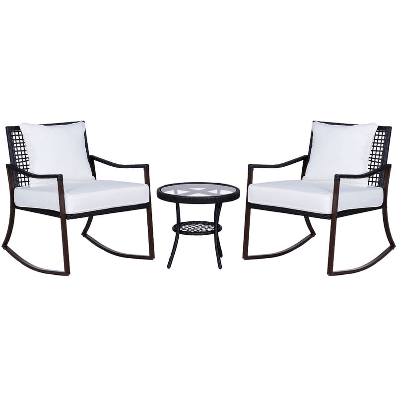 Outsunny - Conjunto de Muebles de Ratán para Jardín con Mesa Ø51x46 cm y 2 Sillas Mecedoras 65,5x73,5x84,5 cm con Cojines Lavables y Almohadas Blanco
Outsunny - Conjunto de Muebles de Ratán para Jardín con Mesa Ø51x46 cm y 2 Sillas Mecedoras 65,5x73,5x84,5 cm con Cojines Lavables y Almohadas Blanco