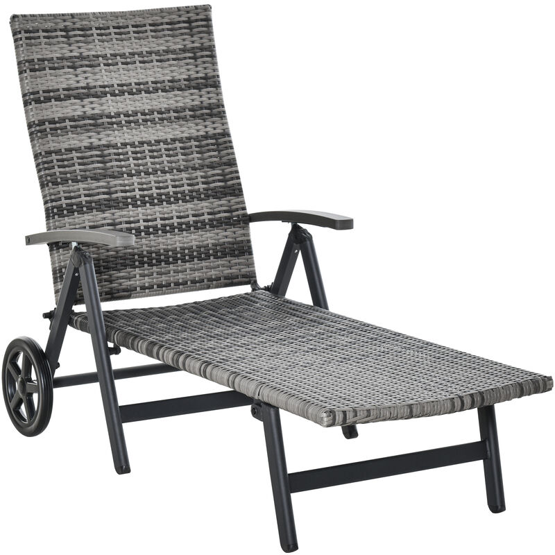 Outsunny Tumbona de Jardín de Ratán con Respaldo Reclinable en 7 Posiciones Reposabrazos y Ruedas Aluminio para Patio Terraza Balcón 192x74x55cm Gris
Outsunny Tumbona de Jardín de Ratán con Respaldo Reclinable en 7 Posiciones Reposabrazos y Ruedas Aluminio para Patio Terraza Balcón 192x74x55cm Gris