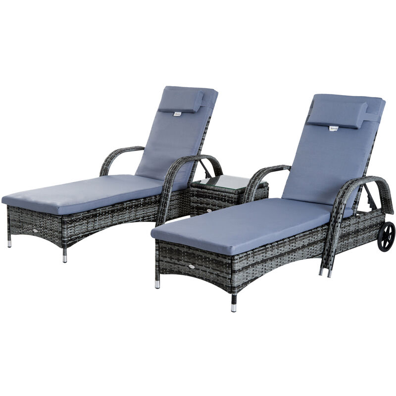 Outsunny - Set 2 Tumbonas y Mesa con Respaldo Ajustable Chaise Longue para Jardín o Terraza - Gris
Outsunny - Set 2 Tumbonas y Mesa con Respaldo Ajustable Chaise Longue para Jardín o Terraza - Gris
