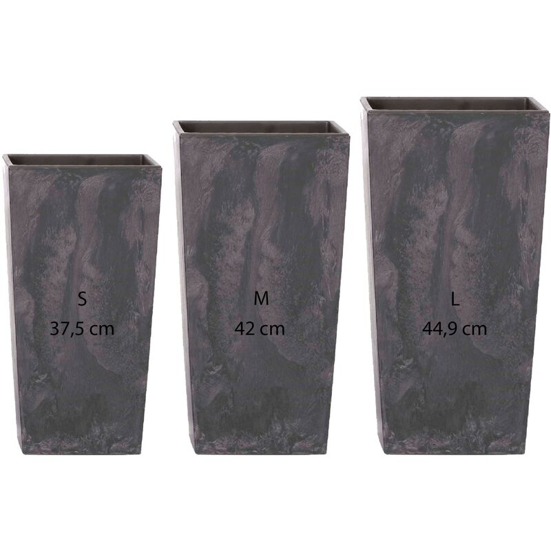 Wellhome - Pack 3 macetas altas Prosperplast (11,4/16,3/19 litros) Urbi Square Effect de plastico en color antracita con deposito.
Wellhome - Pack 3 macetas altas Prosperplast (11,4/16,3/19 litros) Urbi Square Effect de plastico en color antracita con deposito.