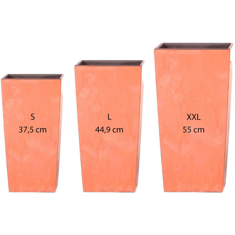 Pack 3 macetas altas Prosperplast (11,4/19/35 litros) Urbi Square Effect de plastico en color terracota con deposito.
Pack 3 macetas altas Prosperplast (11,4/19/35 litros) Urbi Square Effect de plastico en color terracota con deposito.