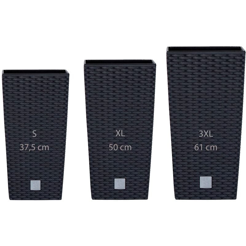 Wellhome - Pack 3 macetas altas Prosperplast (11,4/26,6/49 litros) Rato Square de plastico en color antracita con deposito.
Wellhome - Pack 3 macetas altas Prosperplast (11,4/26,6/49 litros) Rato Square de plastico en color antracita con deposito.