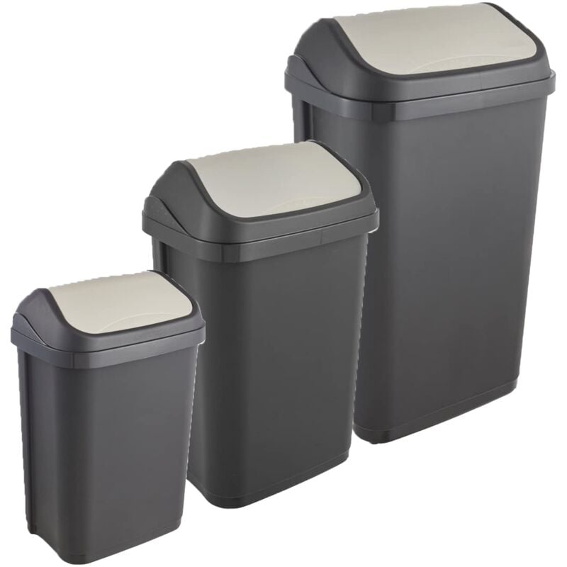 Pack de 3 cubos de basura con tapa deslizante Swantje 10/25/50 litros en color gris grafito
Pack de 3 cubos de basura con tapa deslizante Swantje 10/25/50 litros en color gris grafito
