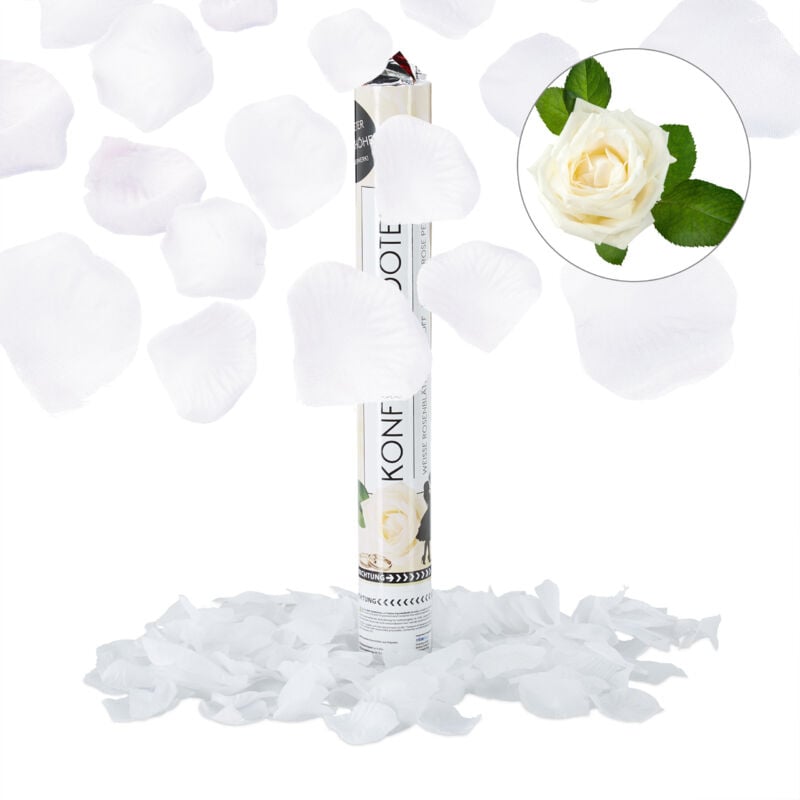 Pack de 5 Cañones de Confeti Pétalos de Rosa para Bodas y Aniversarios, hasta 8 m de Altura, Blanco, 40 cm