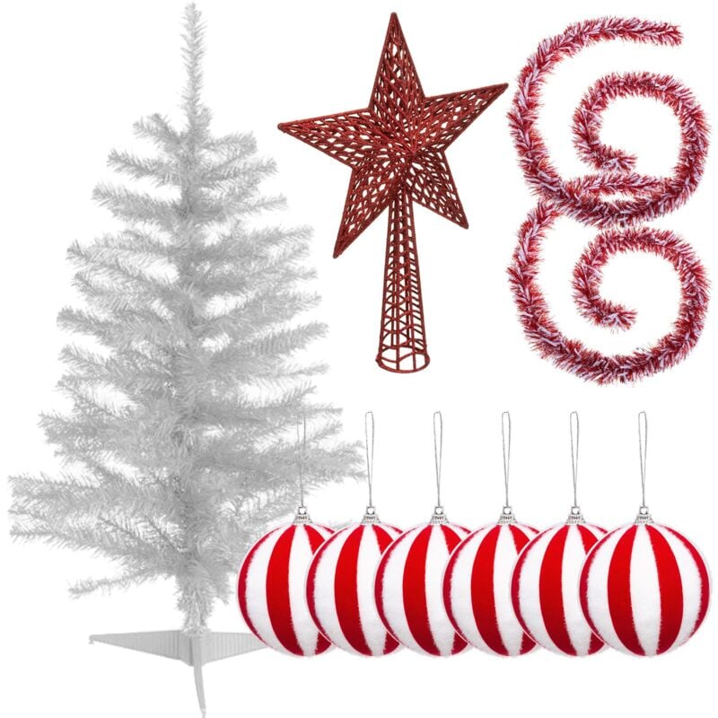 Pack decoración Navidad: Abeto blanco 100 cm con base + 6 bolas Navidad rayas blanca y roja + Estrella cresta roja + 2 guirnaldas espumillón blanca y
Pack decoración Navidad: Abeto blanco 100 cm con base + 6 bolas Navidad rayas blanca y roja + Estrella cresta roja + 2 guirnaldas espumillón blanca y