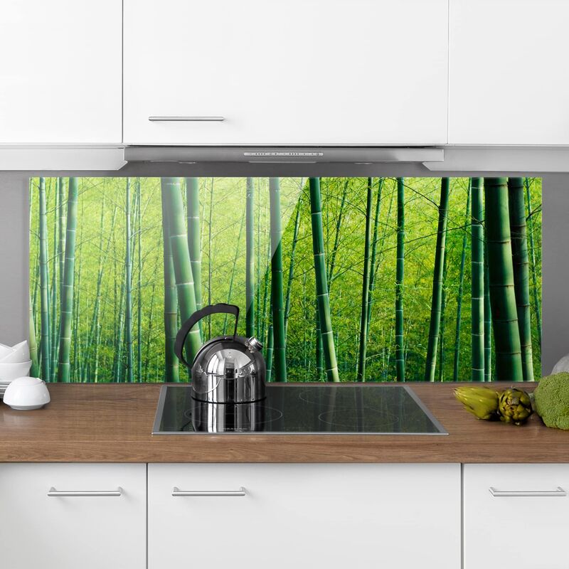 Panel antisalpicaduras de cristal - Bamboo Forest - Panorámico Dimensión LxA: 50cm x 125cm