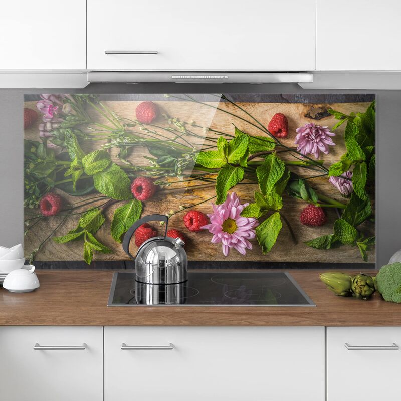 Panel antisalpicaduras de cristal - Flowers Raspberry Mint - Horizontal 1:2 Dimensión LxA: 40cm x 80cm
Panel antisalpicaduras de cristal - Flowers Raspberry Mint - Horizontal 1:2 Dimensión LxA: 40cm x 80cm