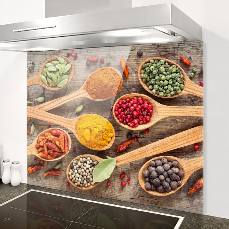 Panel antisalpicaduras de cristal - Spices On Wooden Spoon - Horizontal 3:4 Dimensión LxA: 59cm x 80cm
Panel antisalpicaduras de cristal - Spices On Wooden Spoon - Horizontal 3:4 Dimensión LxA: 59cm x 80cm