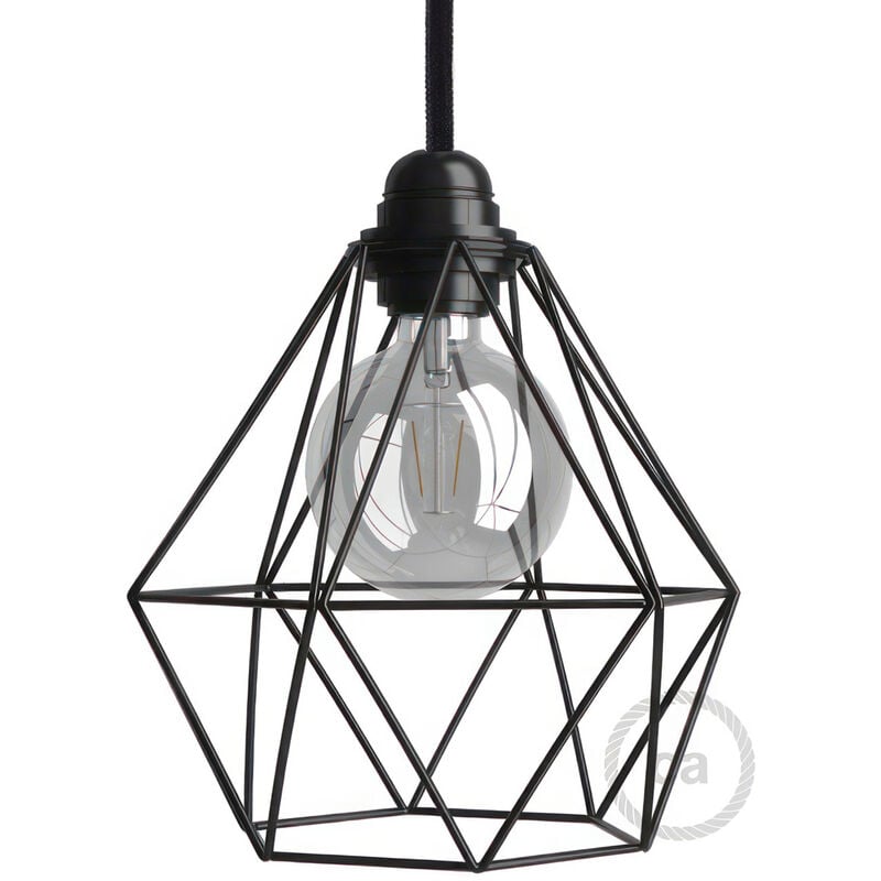 Creative Cables - Pantalla Jaula Diamond de metal con casquillo E27 | Negro - Negro
Creative Cables - Pantalla Jaula Diamond de metal con casquillo E27 | Negro - Negro