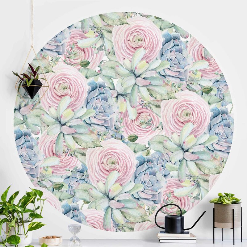 Papel pintado redondo autoadhesivo - Watercolor Succulents And Ranunculus Pattern Dimensión LxA: 50cm x 50cm
Papel pintado redondo autoadhesivo - Watercolor Succulents And Ranunculus Pattern Dimensión LxA: 50cm x 50cm