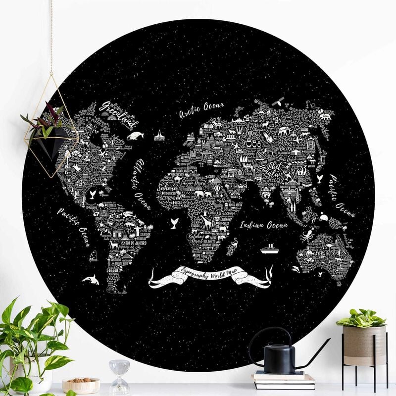 Papel pintado redondo autoadhesivo - Typography World Map Black Dimensión LxA: 150cm x 150cm
Papel pintado redondo autoadhesivo - Typography World Map Black Dimensión LxA: 150cm x 150cm