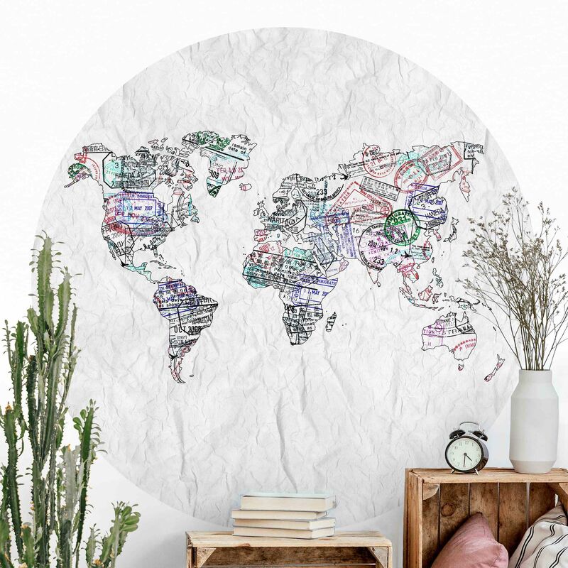 Papel pintado redondo autoadhesivo - Passport Stamp World Map Dimensión LxA: 175cm x 175cm
Papel pintado redondo autoadhesivo - Passport Stamp World Map Dimensión LxA: 175cm x 175cm