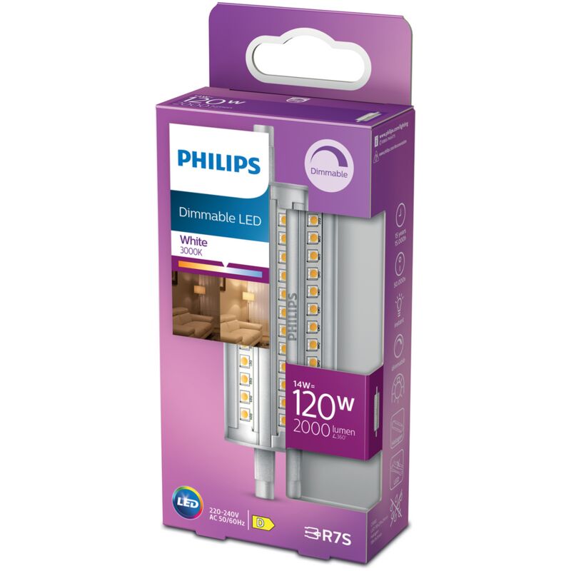 Bombilla LED Lineal, 120W, Lineal R7S 118 mm, Neutra, Luz Blanca, Regulable - Philips
Bombilla LED Lineal, 120W, Lineal R7S 118 mm, Neutra, Luz Blanca, Regulable - Philips
