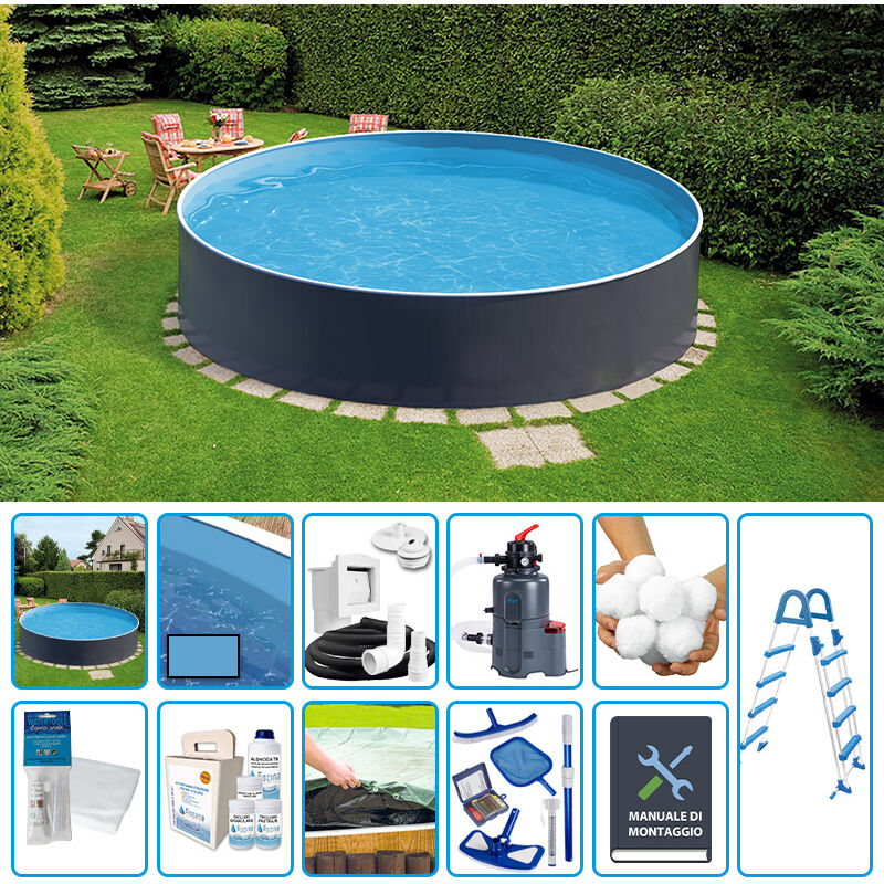 Piscina Fuori Terra Circolare Azuro Graphite H M Kit Pro