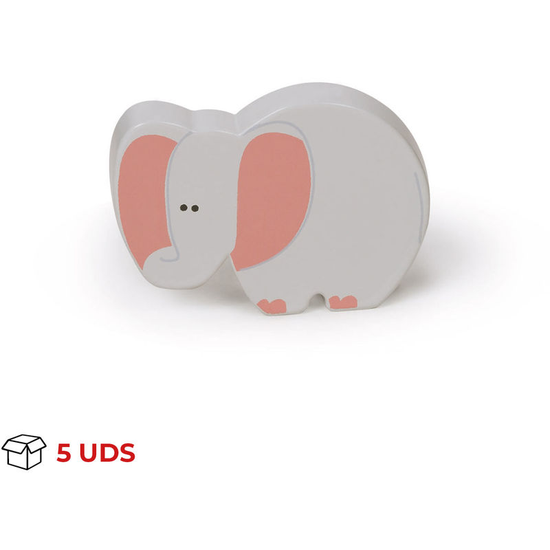 Caja con 5 pomos de estilo infantil, fabricado en plástico (ABS) y con forma de elefante.
Caja con 5 pomos de estilo infantil, fabricado en plástico (ABS) y con forma de elefante.