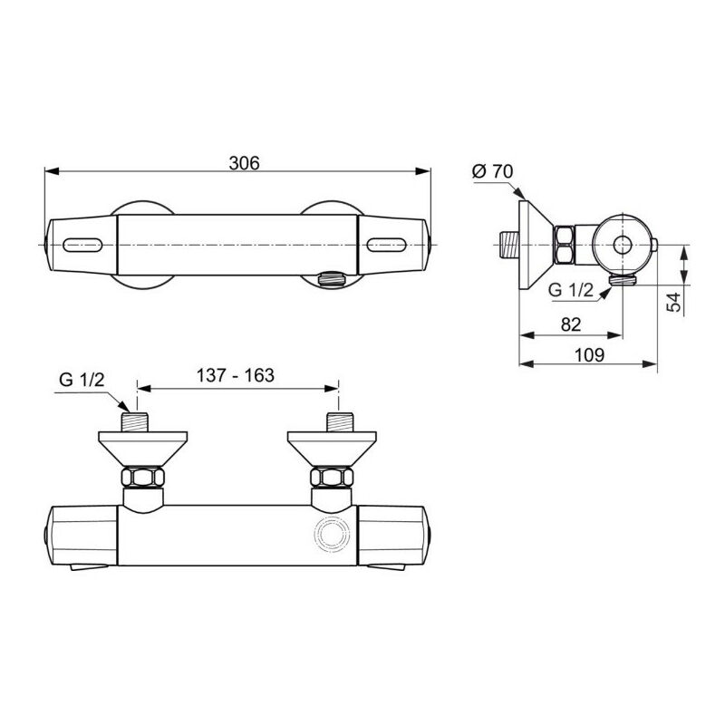 Porcher - Mezclador termostático de pared para ducha Olyos C3 distancia central 150 +/- 13 mm
Porcher - Mezclador termostático de pared para ducha Olyos C3 distancia central 150 +/- 13 mm