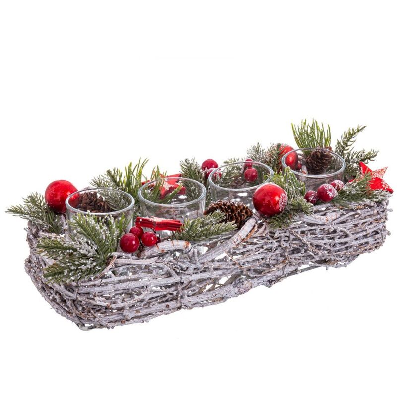Portavelas de Navidad con acebo y troncos de madera naturaly cristal de 31x15x9 cm
Portavelas de Navidad con acebo y troncos de madera naturaly cristal de 31x15x9 cm