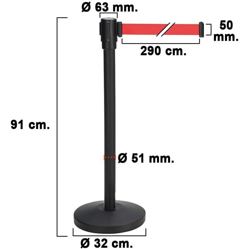 Poste separador cinta extensible 3 metros. Ø base 32 cm. Ø tubo 5,1 cm. altura 91 cm.
Poste separador cinta extensible 3 metros. Ø base 32 cm. Ø tubo 5,1 cm. altura 91 cm.