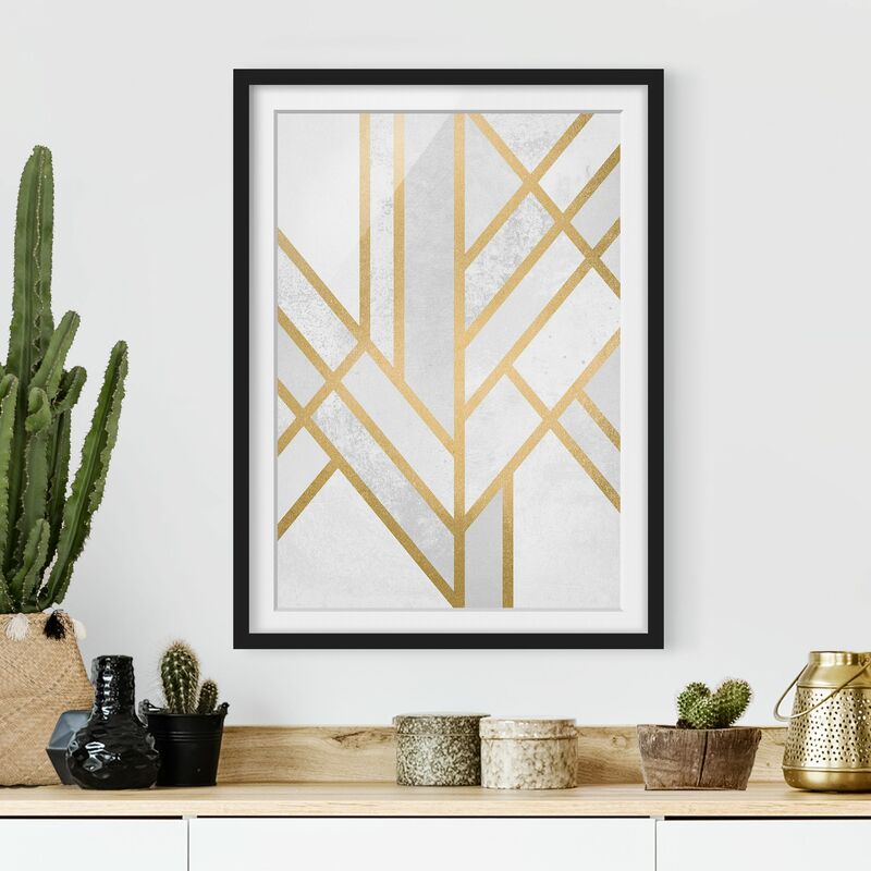 Póster enmarcado - Art Deco Geometria oro bianco Dimensión LxA: 100cm x 70cm, Marco: Negro
Póster enmarcado - Art Deco Geometria oro bianco Dimensión LxA: 100cm x 70cm, Marco: Negro