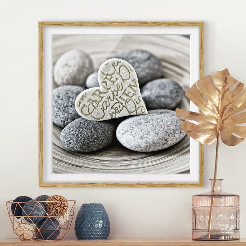 Póster enmarcado - Carpe Diem di cuore con pietre Dimensión LxA: 30cm x 30cm, Marco: Roble
Póster enmarcado - Carpe Diem di cuore con pietre Dimensión LxA: 30cm x 30cm, Marco: Roble
