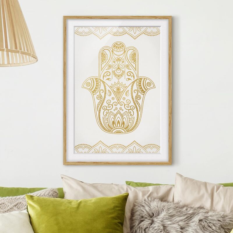 Póster enmarcado - Illustrazione Hamsa mano oro bianco Dimensión LxA: 40cm x 30cm, Marco: Roble
Póster enmarcado - Illustrazione Hamsa mano oro bianco Dimensión LxA: 40cm x 30cm, Marco: Roble