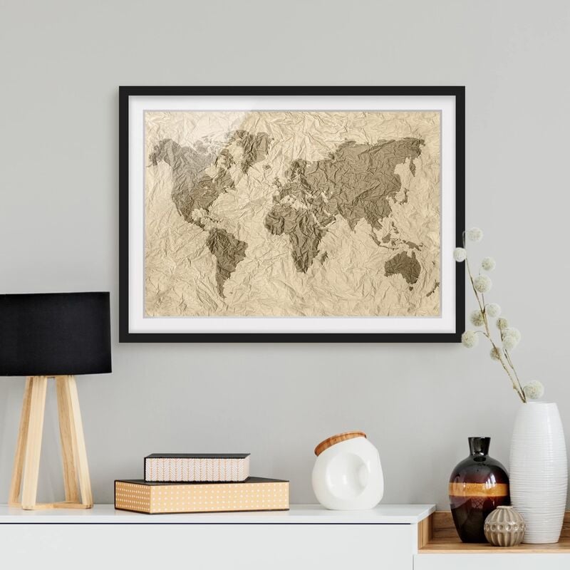 Póster enmarcado - Paper World Map Beige Brown Dimensión LxA: 50cm x 70cm, Marco: Negro
Póster enmarcado - Paper World Map Beige Brown Dimensión LxA: 50cm x 70cm, Marco: Negro