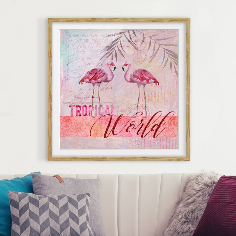 Póster enmarcado - Vintage Collage - Tropical World Flamingos Dimensión LxA: 70cm x 70cm, Marco: Roble
Póster enmarcado - Vintage Collage - Tropical World Flamingos Dimensión LxA: 70cm x 70cm, Marco: Roble