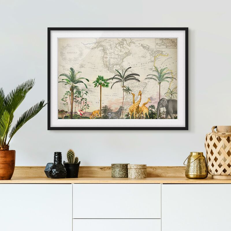 Póster enmarcado - Vintage Collage - Wildlife sulla mappa del mondo Dimensión LxA: 70cm x 100cm, Marco: Negro
Póster enmarcado - Vintage Collage - Wildlife sulla mappa del mondo Dimensión LxA: 70cm x 100cm, Marco: Negro
