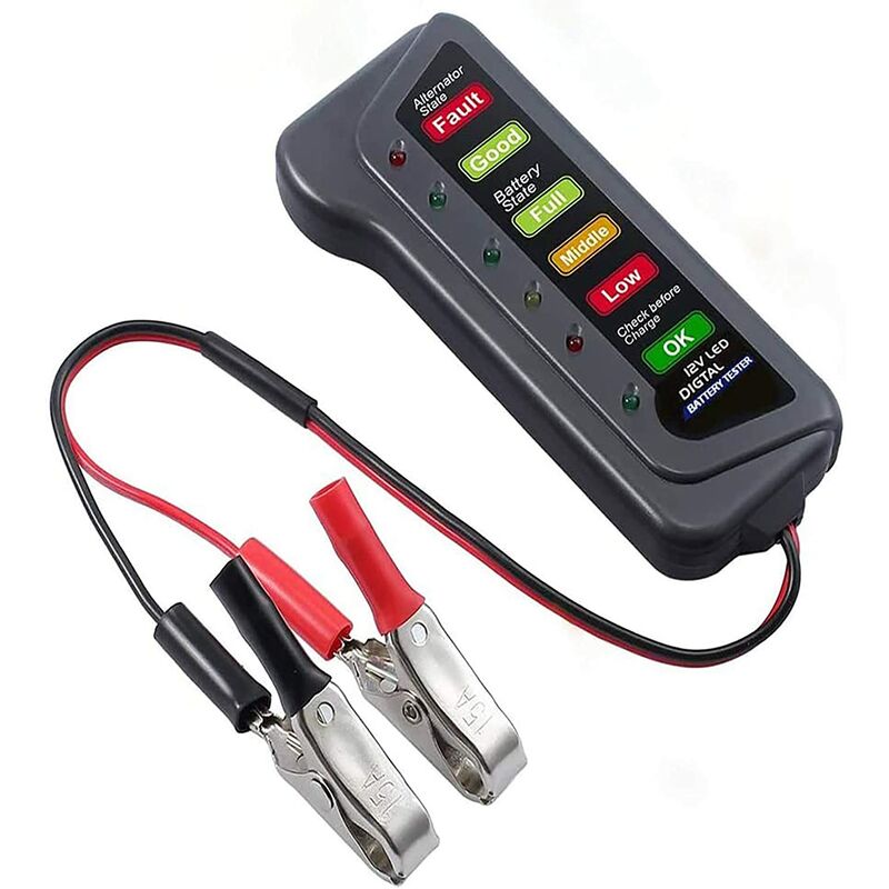 Probador de batería de coche Probador de alternador digital de 12 V Analizador de probador de batería con indicación LED para camión de motocicleta
Probador de batería de coche Probador de alternador digital de 12 V Analizador de probador de batería con indicación LED para camión de motocicleta