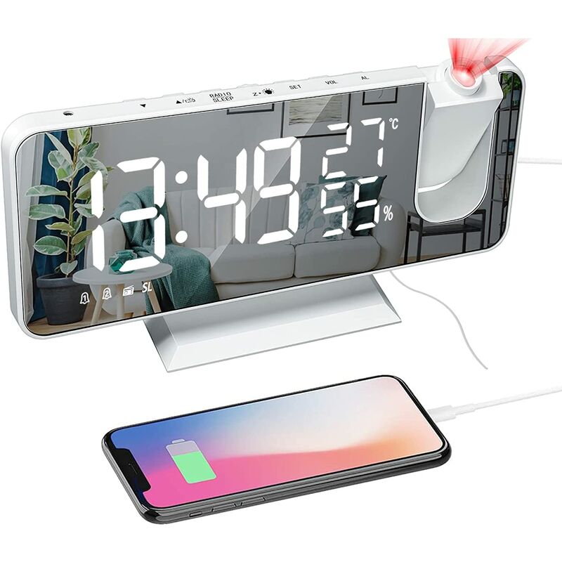 Proyección Reloj despertador digital para dormitorios Reloj despertador Radio con proyección en el techo Alarma dual, puerto de cargador USB T&H
Proyección Reloj despertador digital para dormitorios Reloj despertador Radio con proyección en el techo Alarma dual, puerto de cargador USB T&H