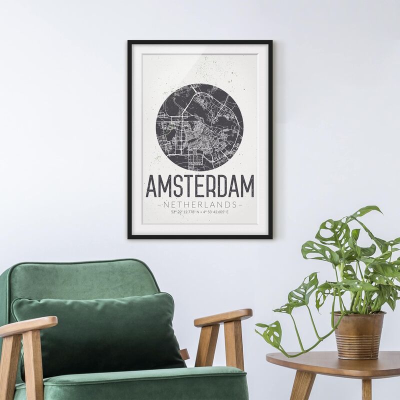 Póster enmarcado - Amsterdam City Map - Retro Dimensión LxA: 100cm x 70cm, Marco: Negro
Póster enmarcado - Amsterdam City Map - Retro Dimensión LxA: 100cm x 70cm, Marco: Negro