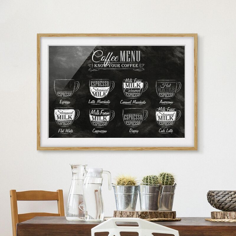 Bilderwelten - Póster enmarcado - Coffees Chalkboard Dimensión LxA: 70cm x 100cm, Marco: Roble
Bilderwelten - Póster enmarcado - Coffees Chalkboard Dimensión LxA: 70cm x 100cm, Marco: Roble