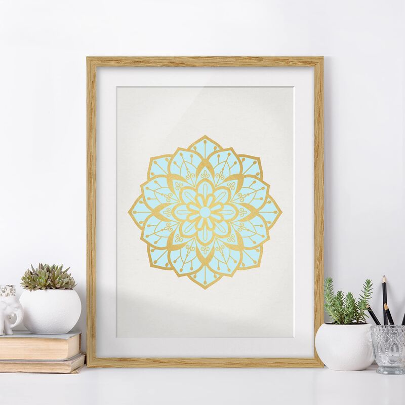 Póster enmarcado - Mandala illustrazione Fiore Azzurro Oro Dimensión LxA: 24cm x 18cm, Marco: Roble
Póster enmarcado - Mandala illustrazione Fiore Azzurro Oro Dimensión LxA: 24cm x 18cm, Marco: Roble