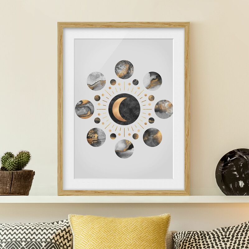 Póster enmarcado - Moon Phases astratta dell'oro Dimensión LxA: 100cm x 70cm, Marco: Roble
Póster enmarcado - Moon Phases astratta dell'oro Dimensión LxA: 100cm x 70cm, Marco: Roble