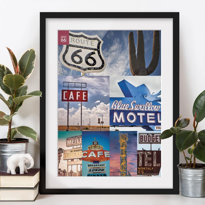 Póster enmarcado - Route 66 - Collage Blue Motel Dimensión LxA: 24cm x 18cm, Marco: Negro
Póster enmarcado - Route 66 - Collage Blue Motel Dimensión LxA: 24cm x 18cm, Marco: Negro