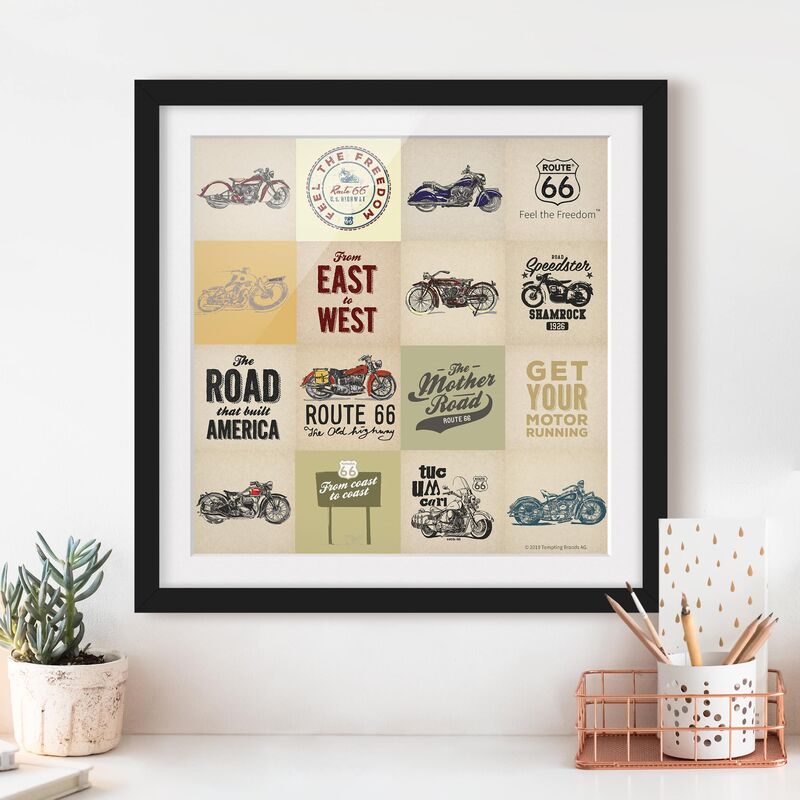 Póster enmarcado - Route 66 - Collage Moto Dimensión LxA: 20cm x 20cm, Marco: Negro
Póster enmarcado - Route 66 - Collage Moto Dimensión LxA: 20cm x 20cm, Marco: Negro