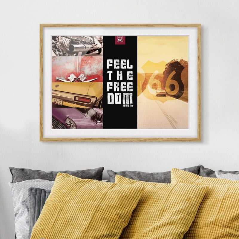 Póster enmarcado - Route 66 - Collage sensazione di libertà Dimensión LxA: 40cm x 55cm, Marco: Roble
Póster enmarcado - Route 66 - Collage sensazione di libertà Dimensión LxA: 40cm x 55cm, Marco: Roble