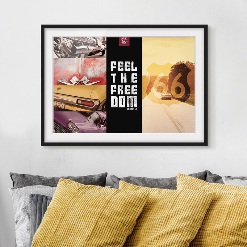 Póster enmarcado - Route 66 - Collage sensazione di libertà Dimensión LxA: 40cm x 55cm, Marco: Negro
Póster enmarcado - Route 66 - Collage sensazione di libertà Dimensión LxA: 40cm x 55cm, Marco: Negro