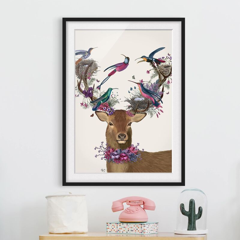 Póster enmarcado - Stag Con I Piccioni Dimensión LxA: 100cm x 70cm, Marco: Negro