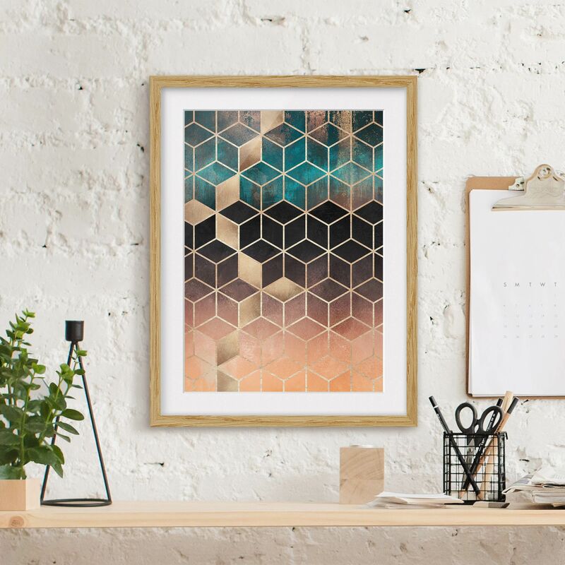 Póster enmarcado - Turchese Rosa d'Oro Geometria Dimensión LxA: 40cm x 30cm, Marco: Roble
Póster enmarcado - Turchese Rosa d'Oro Geometria Dimensión LxA: 40cm x 30cm, Marco: Roble
