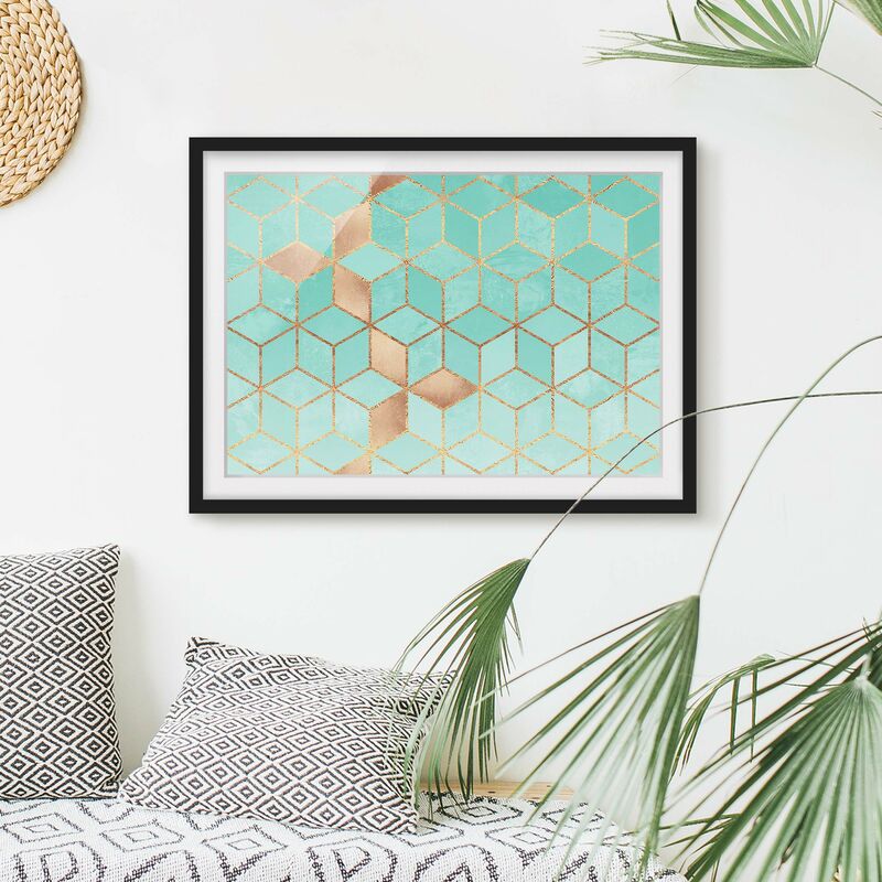 Póster enmarcado - Turchese Bianco d'oro Geometria Dimensión LxA: 50cm x 70cm, Marco: Negro
Póster enmarcado - Turchese Bianco d'oro Geometria Dimensión LxA: 50cm x 70cm, Marco: Negro