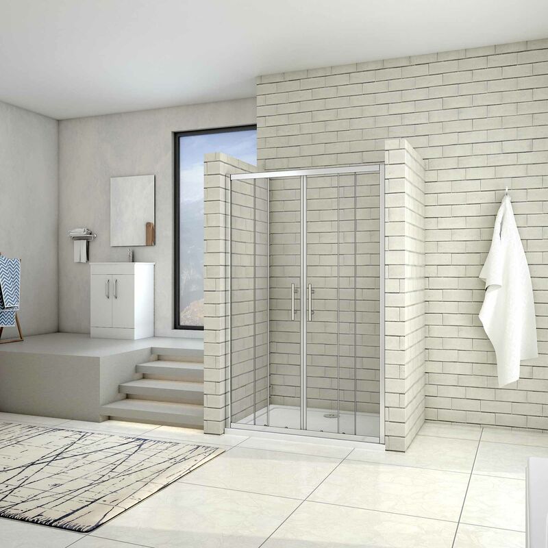 Puerta de ducha por 2 hojas fijas y 2 puertas corredor, cristal templado de 5mm 140x185cm
Puerta de ducha por 2 hojas fijas y 2 puertas corredor, cristal templado de 5mm 140x185cm
