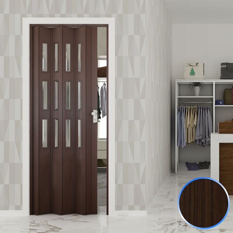 Puerta plegable de interior de pvc 88,5x214 cm mod. Luciana Vetro color nuez mansonia con vidrio transparente
Puerta plegable de interior de pvc 88,5x214 cm mod. Luciana Vetro color nuez mansonia con vidrio transparente