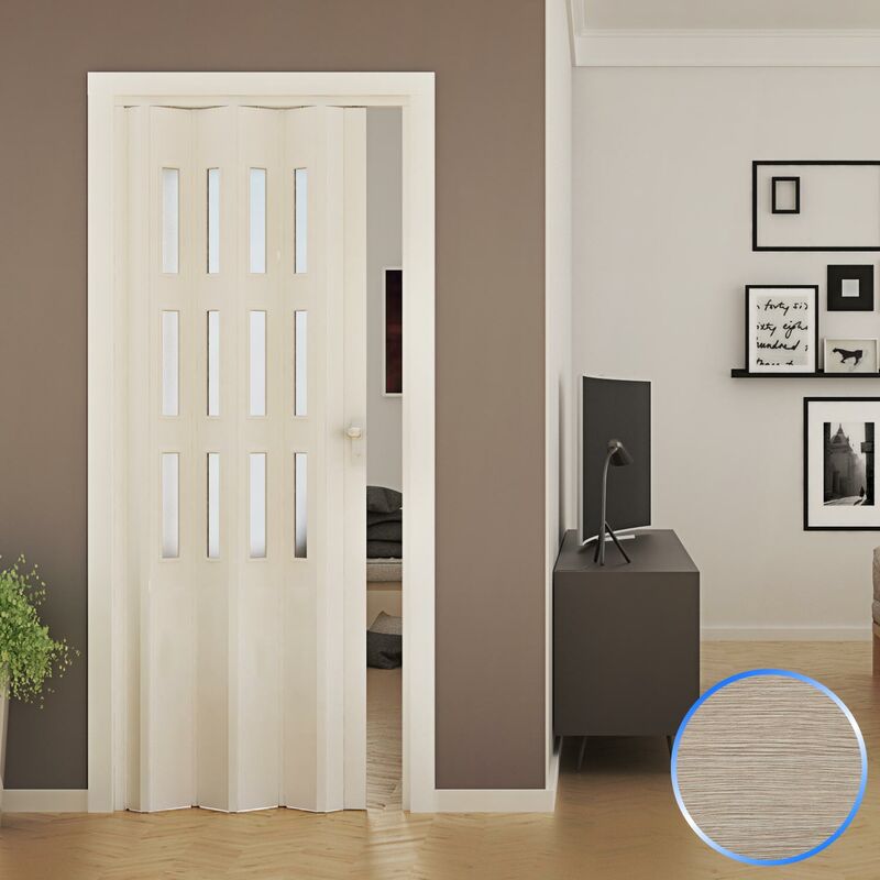 Puerta plegable de interior de pvc 88,5x214 cm mod. Luciana Vetro color cedro con vidrio satinado
Puerta plegable de interior de pvc 88,5x214 cm mod. Luciana Vetro color cedro con vidrio satinado