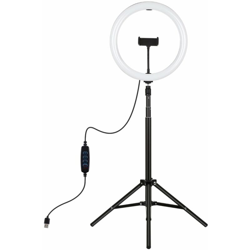Luz de fotografia LED regulable de 11.8 pulgadas con soporte de luz de tripode y soporte de abrazadera para telefono Luz de relleno LED regulable 
Luz de fotografia LED regulable de 11.8 pulgadas con soporte de luz de tripode y soporte de abrazadera para telefono Luz de relleno LED regulable