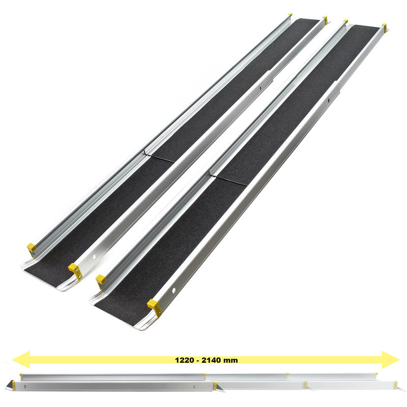 Rampas telescópicas de aluminio set 2x con cobertura antideslizante y cantos elevados máx. 270 kg
Rampas telescópicas de aluminio set 2x con cobertura antideslizante y cantos elevados máx. 270 kg