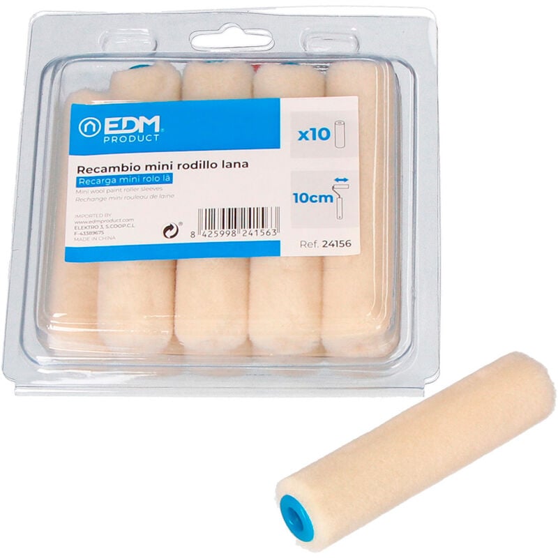 Recambio mini rodillo lana 110mm 10pzs pelo corto especial para barnices y pinturas para suelos. - EDM
Recambio mini rodillo lana 110mm 10pzs pelo corto especial para barnices y pinturas para suelos. - EDM