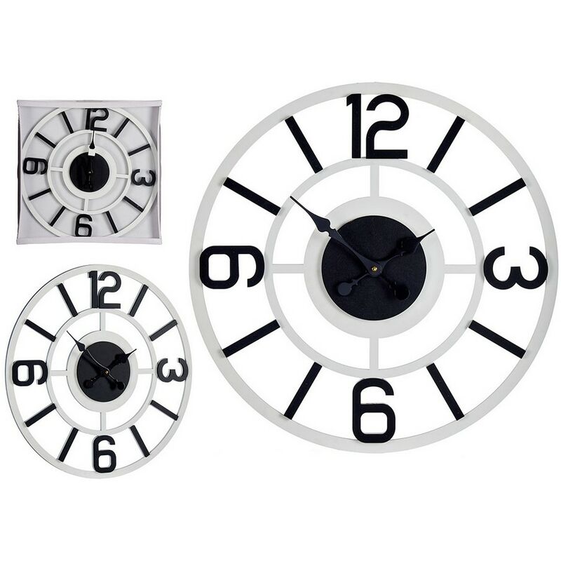 Reloj de Pared Blanco Negro Metal MDF (60 x 3,5 x 60 cm)